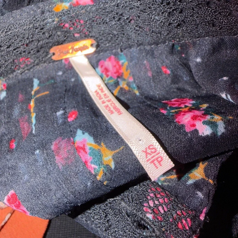 Free People Flowers In December Blouse Women's XS Black Boho Hippie Coquette Y2K